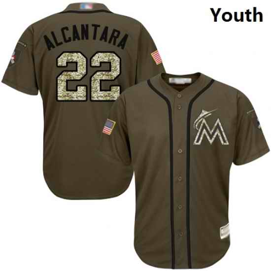 Marlins #22 Sandy Alcantara Green Salute to Service Stitched Youth Baseball Jersey